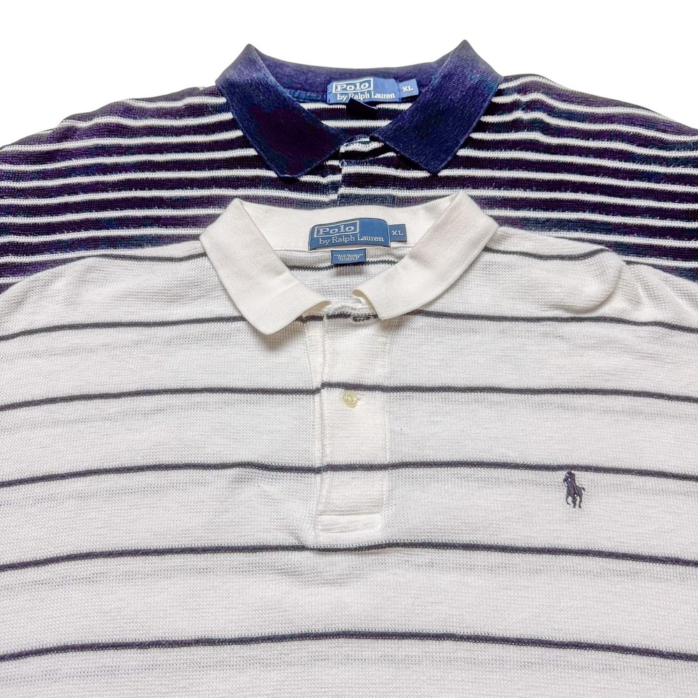 VTG Polo Ralph Lauren Polo Shirt Mens XL Stripe Knit Cotton Lot 2 Boxy 90s Y2K